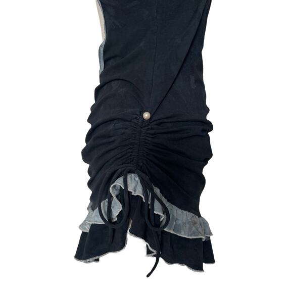 RARE Indie Vintage Cutout Ruffle Mini Dress Y2K Coquette Cottagecore Goth Sz M - Picture 7 of 13